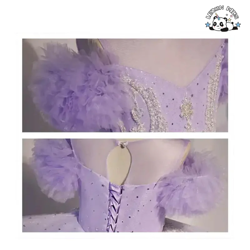 LEZONKIDS - Tulle Dress Ball Gown Sequined Beaded Pearl Glitter High Craft Tulle Prom Dress Birthday Party Piano Performance Girl Dress